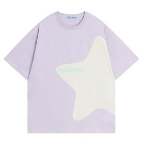 aelfric eden lavender & yellow graphic incomplete star crewneck oversized shirt